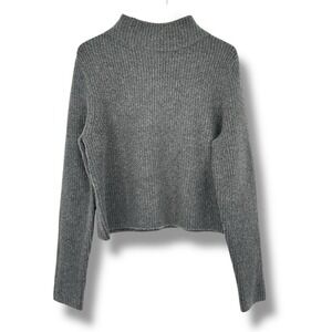 NWT Open Edit Women's Ribbed Mock Neck Sweater XS Heather Gray Knit Pullover
